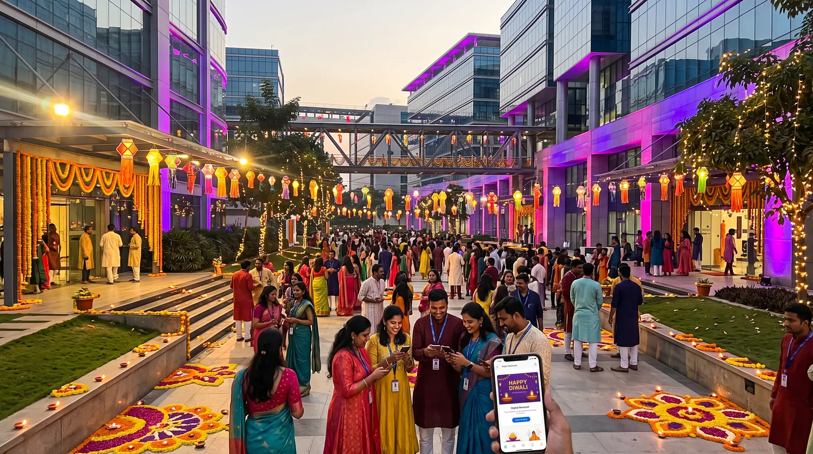 IT campus celebrating Diwali with digital gifts